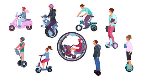 Colorful set of electric transport. Vector illustration in flat cartoon style