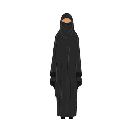 Muslim girl in a traditional ethnic black niqab. Vector illustration in flat cartoon style.のイラスト素材