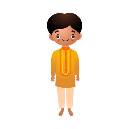 Indian Hindu boy in traditional ethnic clothes. Vector illustration in flat cartoon style.のイラスト素材