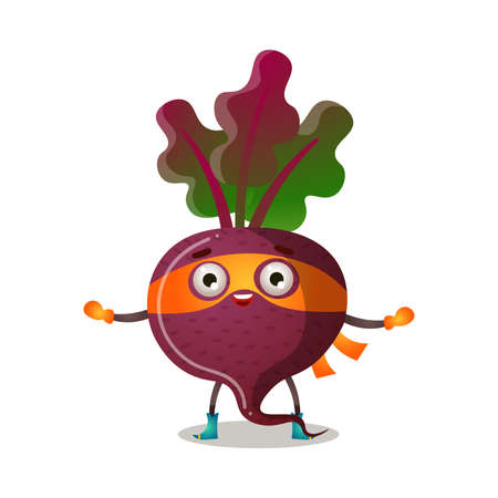 Purple beetroot in traditional mask of superhero vector illustration