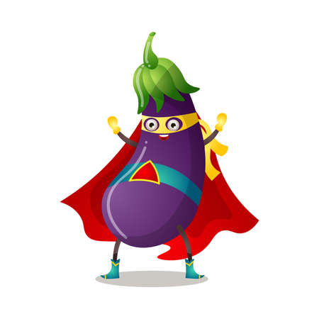 Purple eggplant in traditional costume of superhero vector illustrationのイラスト素材