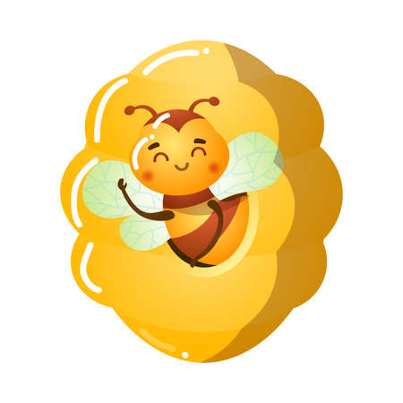 Cute bee flying near honeycomb vector illustrationのイラスト素材