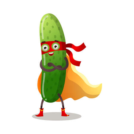 Cucumber in traditional costume of superhero vector illustrationのイラスト素材