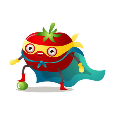 Red ripe tomato in traditional costume of superhero vector illustrationのイラスト素材