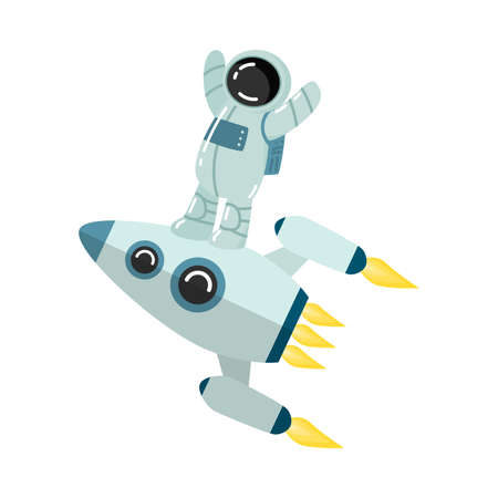 Astronaut standing on rocket with hands up vector illustrationのイラスト素材