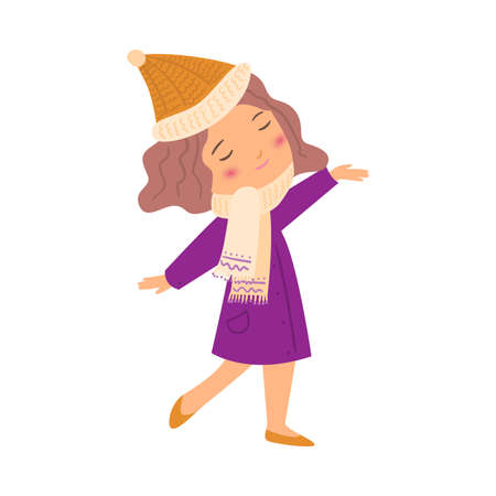 Little girl wearing beige scarf and hat vector illustrationのイラスト素材
