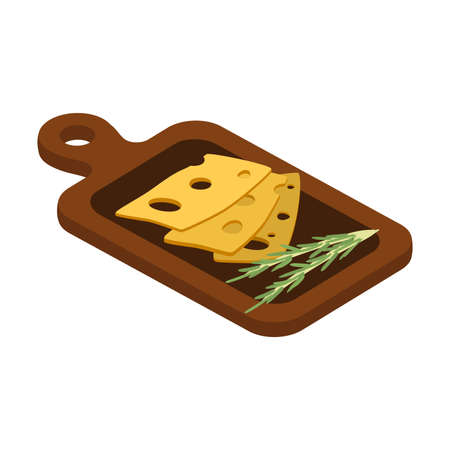 Pieces of cheese with rosemary on board illustrationのイラスト素材