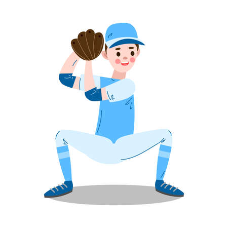 Boy sitting and catching ball during baseball game illustrationのイラスト素材