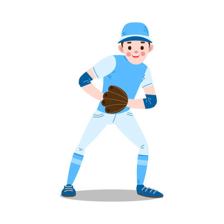 Boy in baseball glove looking at ball vector illustrationのイラスト素材