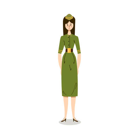 woman in green military dress uniform working in police illustrationのイラスト素材