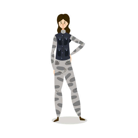 Woman in grey camouflage military uniform and body armor illustrationのイラスト素材