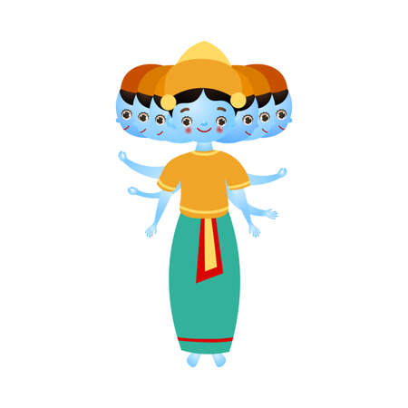 Hindu god with three heads in traditional clothing vector illustrationのイラスト素材