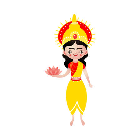 Indian hindu goddess with lotus flowers in hand vector illustration