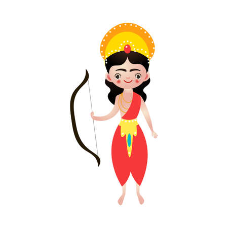 Standing indian hindu god holding bow in hand vector illustration