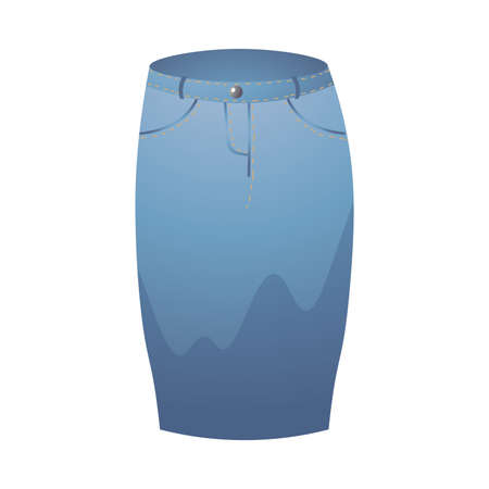 Fashionable dark blue narrow jeans skirt front view with pockets. Trendy denim clothes concept. Isolated vector icon illustration on white background in cartoon style.のイラスト素材