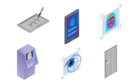 Modern autorization technologies on different devices vector illustrationのイラスト素材
