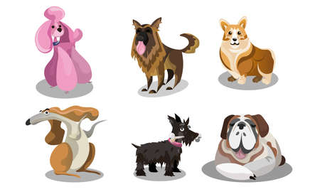 Set of funny cute various dogs breeds vector illustrationのイラスト素材