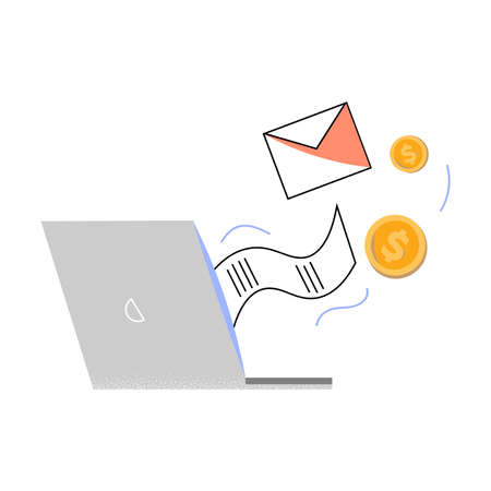 Hand drawn stealing information, data and money from computer via electronic technologies in internet over white background vector illustration. Cyber crime conceptのイラスト素材