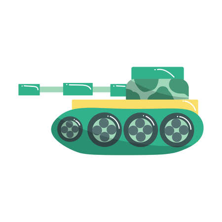 Cute green tank toy for children. Vector illustration isolated on white backgroundのイラスト素材