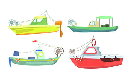 Set of isolated hand drawn different kinds of passenger ships and boats over white background vector illustration. Water transport conceptのイラスト素材