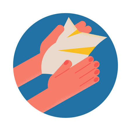 Hands drying with towel after washing with antibacterial soap signのイラスト素材