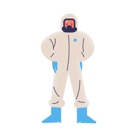Man wearing special protective costume, mask and gloves to protect from coronavirusのイラスト素材