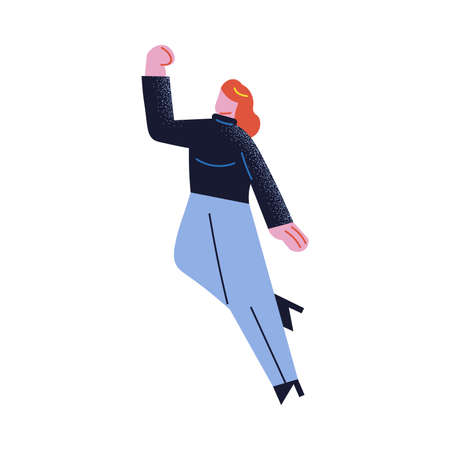 Hand drawn business woman ready to achieve goals showing successful business development over white background vector illustration. Business success motivation conceptのイラスト素材