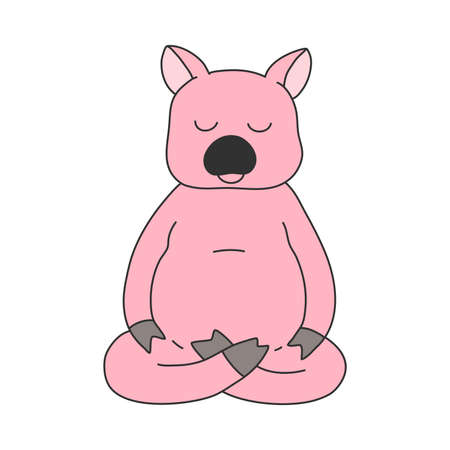 Pink pig sitting and meditating in lotus pose with eyes closedのイラスト素材