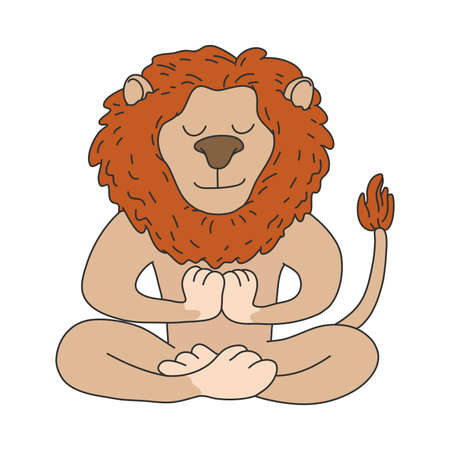 Big lion sitting and meditating in lotus pose with eyes closedのイラスト素材