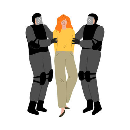 Young woman activist being stopped and arrested by riot policeのイラスト素材
