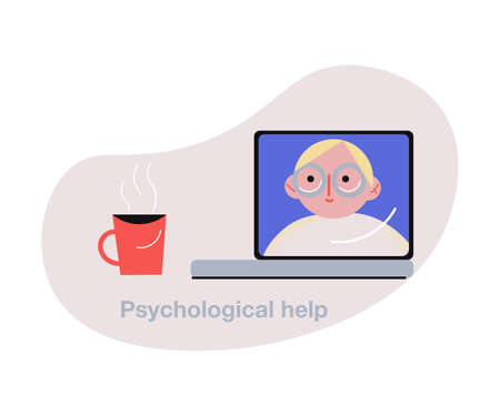 Specialist giving psychological help online on laptop for patient at homeのイラスト素材