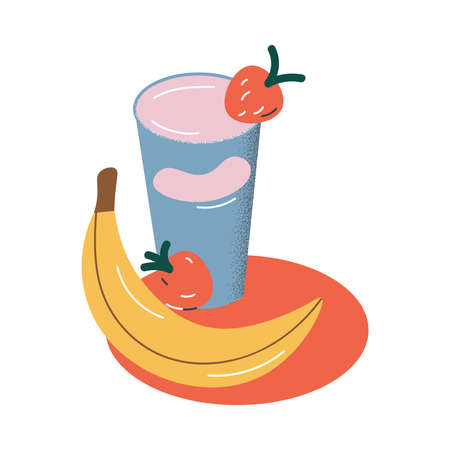 Fresh healthy breakfast set with fruits smoothie and bananaのイラスト素材