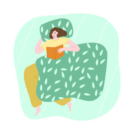 Woman sleeping in bed at home with book in handsのイラスト素材