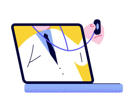 Man doctor testing patient online on laptop vector illustrationのイラスト素材
