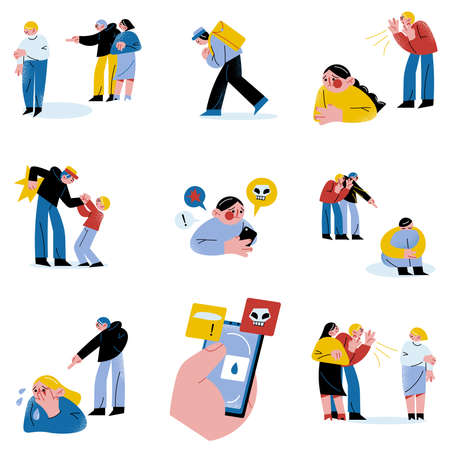 Set of different people or technologies with information bullying peopleのイラスト素材