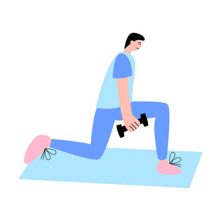 Young man doing exercises and workout in gym during weekdayのイラスト素材