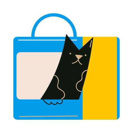 Black dog enjoying journey in car in pet carrierのイラスト素材