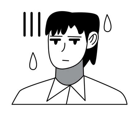 Manga calm man character face drawing with drops aroundのイラスト素材