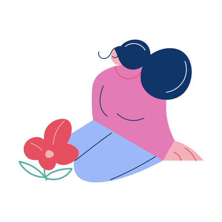 Young woman sitting and relaxing during menstruation periodのイラスト素材