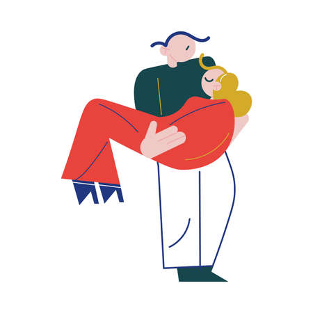 Man carrying injured woman by hands and providing first aidのイラスト素材