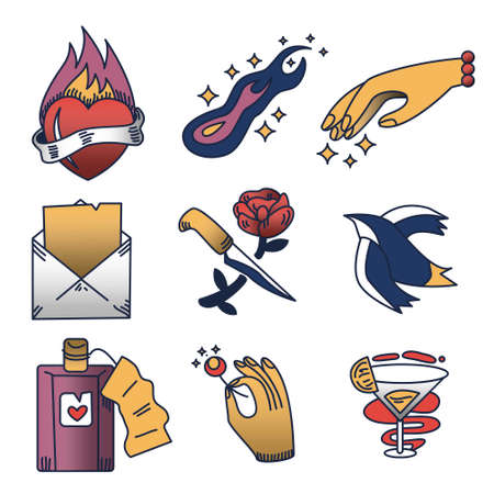 Set of different stylish tattoo art drawings with meaningのイラスト素材