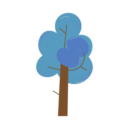 Tree with blue big crown covered with snow during fall or winterのイラスト素材