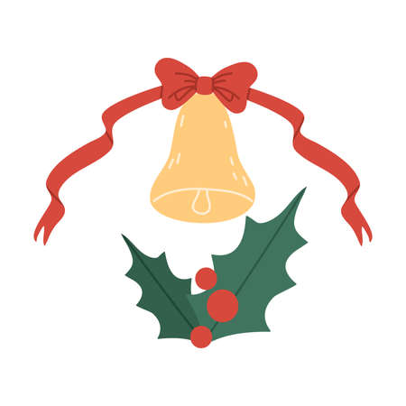 Traditional Christmas bell and tree branches decoration vector illustrationのイラスト素材
