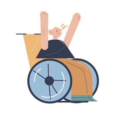 Young doctor rolling man patient in wheelchair during rehabilitation programのイラスト素材