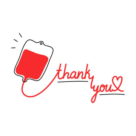 Donating blood through special bag and red lettering thank youのイラスト素材