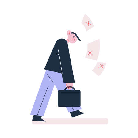 Man walking with briefcase and feeling unable to find jobのイラスト素材