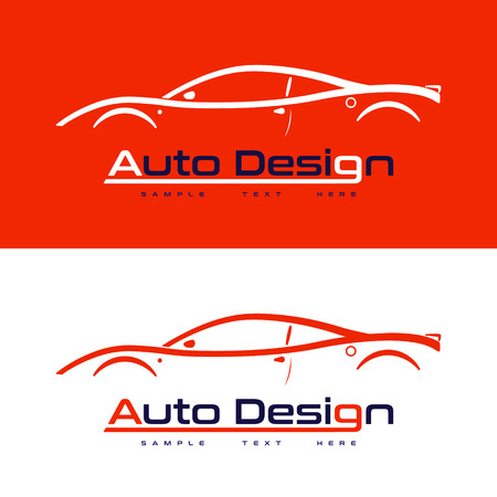 Automotive vector logo design with sports car coupe vehicle silhouette on red background. Vector illustration for your design.のイラスト素材
