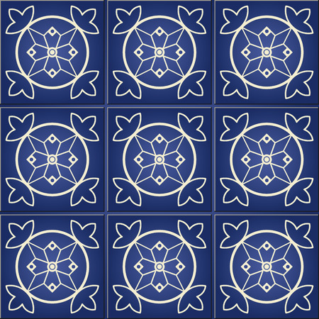 Floral ornament. Gorgeous seamless pattern from dark blue and white Moroccan, Portuguese tiles, Azulejo, ornaments.のイラスト素材
