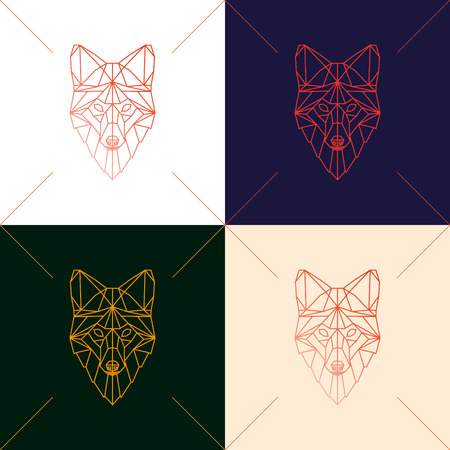 Set of four fox head geometric lines silhouette isolated on background. Abstract geometric polygonal triangle illustration for use in design for card, invitation, poster, banner.のイラスト素材