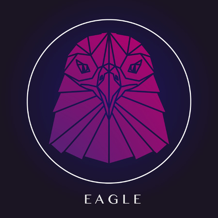 Eagle head triangular element logo, geometric pattern trendy line design. Pink eagle polygonal portrait. Abstract low poly design.のイラスト素材